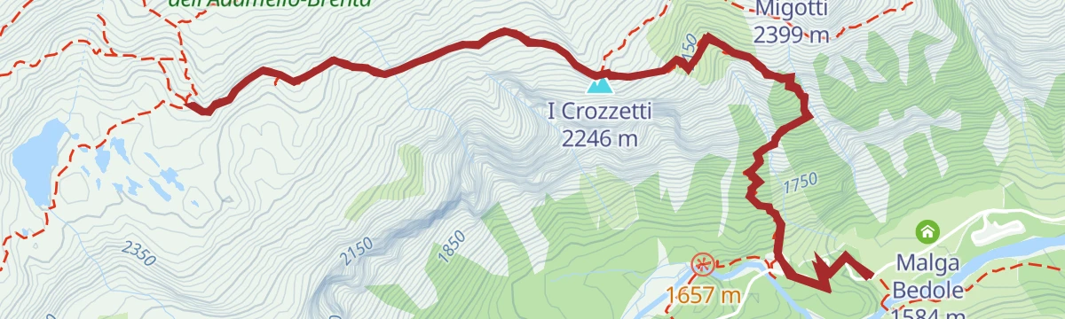 Route map: Hiking to Rifugio Città di Trento al Mandron